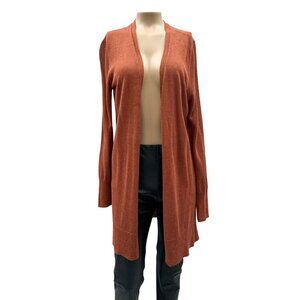 Halogen Womens Side Slit Linen Blend Tunic Cardigan Sweater Open Front Brown S